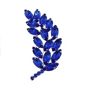Vintage Blue Crystal Brooch, 2" Long